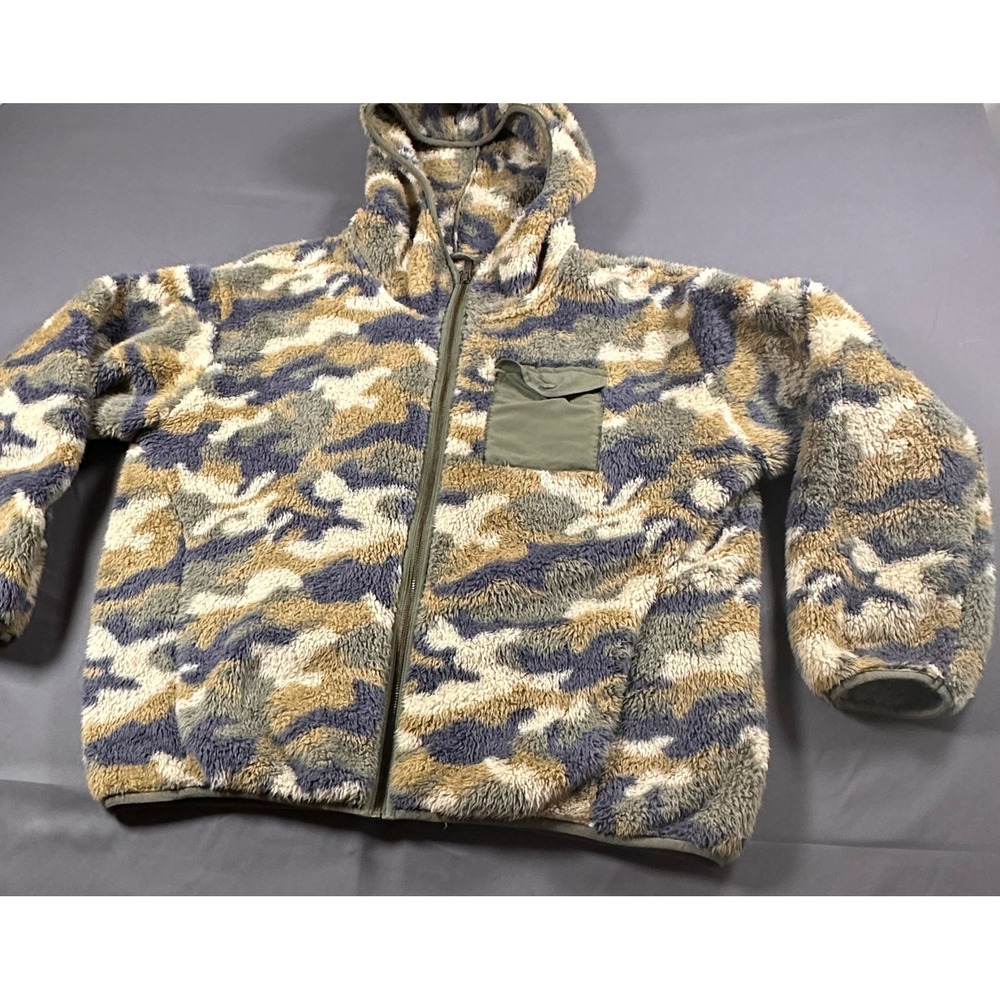 UGG Womens Camo Sherpa Fleece Full Zip Hoodie Jacket Green Blue 1109121 Size M